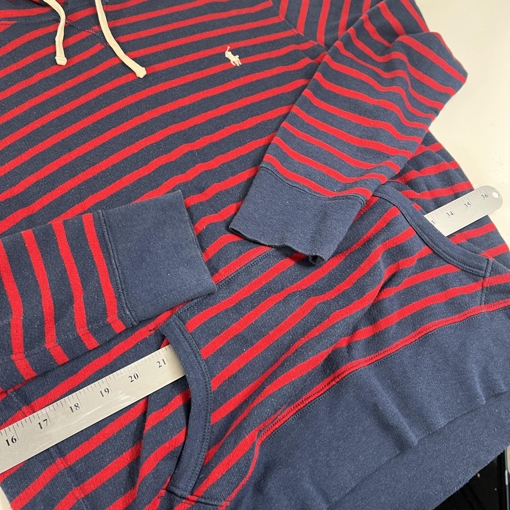 Vintage 90's Polo Ralph Lauren Hoodie Mens L Blue Red Striped Y2K Pullover - Picture 4 of 16